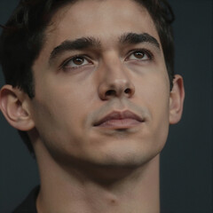 Fototapeta premium Close-up portrait of a Mediterranean man with a hopeful gaze under cinematic lighting