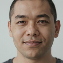 Fototapeta premium Editorial Portrait of a Mediterranean Man with Gentle Smile and Realistic Skin Texture