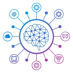 Artificial Intelligence Brain Vector Illustration &ndash; Machine Learning and Digital Technology Concept