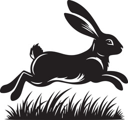 A cute black rabbit silhouette vector illustration featuring a cartoon bunny with long ears designed as a wild animal art piece for nature and pet themes