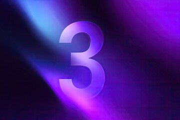 Digit 3 illuminated against an abstract background of gradient hues, purple and blue