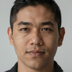 Obraz premium Editorial-style portrait of a Hispanic man with gentle laughter and realistic skin texture