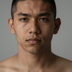 Obraz premium Editorial-style portrait of a Hispanic man with a powerful gaze and realistic skin texture