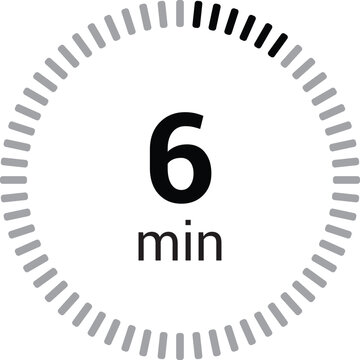 6 minutes timer stopwatch or countdown icon vector isolated on white background