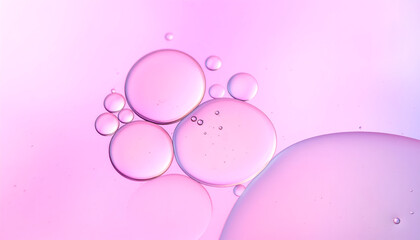 Macro Closeup of Pink Bubbles and Droplets on a Soft Gradient Background.