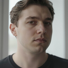 Obraz premium Portrait of a European Young Man with Relaxed Expression in Natural Light