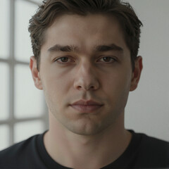 Naklejka premium Portrait of a Confident Young European Man with Natural Light and Realistic Skin Texture