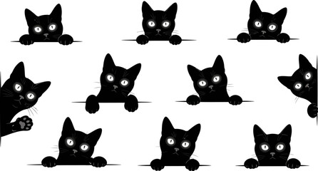 Cute Black Kittens Peeking Over Edge Adorable Playful Felines Photography © Hens Craft