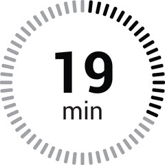 19 minutes timer stopwatch or countdown icon vector isolated on white background