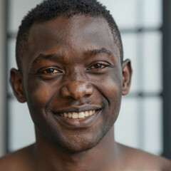 Obraz premium Portrait of a Smiling African Man with Natural Light and Realistic Skin Texture