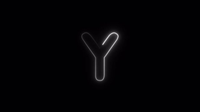 Letter Y Text Animation, White Glowing Outline Typography, Y Single English Alphabet Character with Transparent Background in 4K