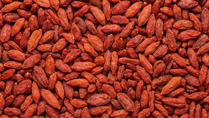 Full Frame Macro Texture Of Countless Dried Antioxidant Goji Berries Packed Together For Background Healthy Superfood Nutrition