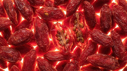 Extreme Macro Photography Of Dried Antioxidant Goji Berries Detailed Texture Background Full Frame For Healthy Superfood Nutrition