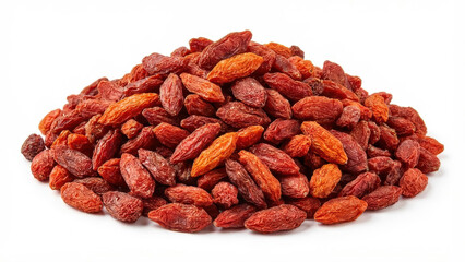 Generous Pile Of Dried Antioxidant Goji Berries Isolated On Plain White Background For Healthy Superfood Nutrition