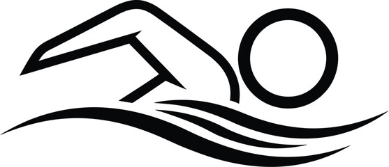Minimalist icon of a swimmer performing a stroke in water, symbolizing aquatic sports and recreation