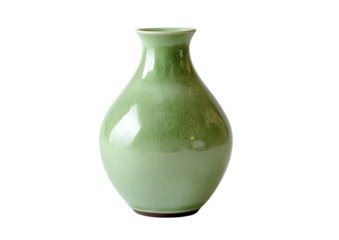 A jade green ceramic vase with a rounded body and narrow neck against black