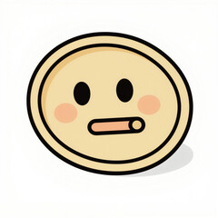 Fototapeta premium Minimalist cartoon coin with cute, surprised expression, bold outlines, and flat colors on a white background