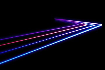 Neon arrow pointing right with four light trails against a black background