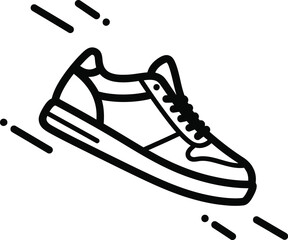 Outline icon of a stylish sneaker with dynamic motion lines, representing speed and casual footwear