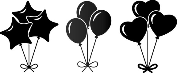 Set of Three Balloon Clusters in Star Round and Heart Shapes for Celebrations