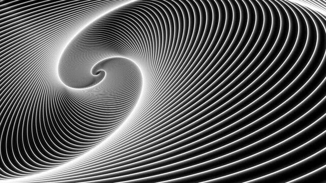 Abstract white glowing curved lines forming a hypnotic 3d spiral tunnel background