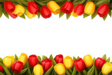 Red and yellow tulip border framing a blank space, creating a vibrant floral design for spring backgrounds and greeting cards
