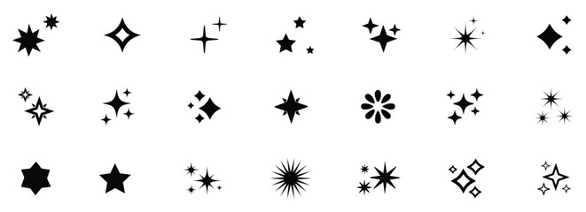 Shine star sparkle vector set. Sparkle star icons. Shine icon. Stars sparkle doodles vector. Set sparkles star symbols vector. © Nazema