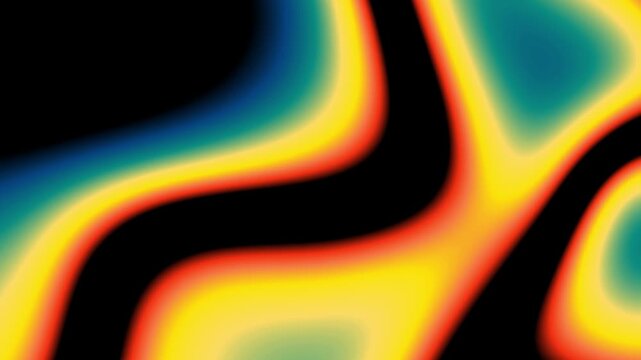 Vibrant VHS retro animation with rainbow neon gradient flow, psychedelic grain texture, teal white colors on black background for music visual, retro 70s 80s 90s aesthetic. 4K Video