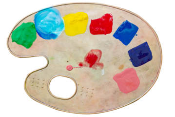 Palette with multi-colored paints top view