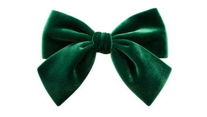 A close-up of an elegant, emerald green velvet bow, tied perfectly