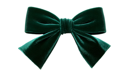 Elegant, emerald green velvet bow, soft texture, centered knot, isolated on black