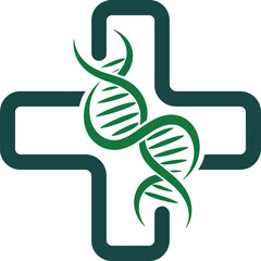 Medical Cross Logo with DNA Double Helix for Genetics and Healthcare