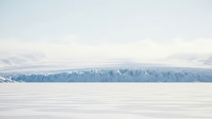 Calm Frozen Lake With Snow-Capped Mountain Range Background.