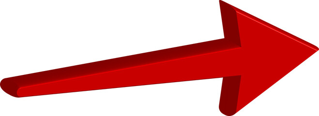 A vibrant red 3d arrow pointing right on transparent background