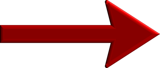 A glossy red arrow pointing to the right on transparent background