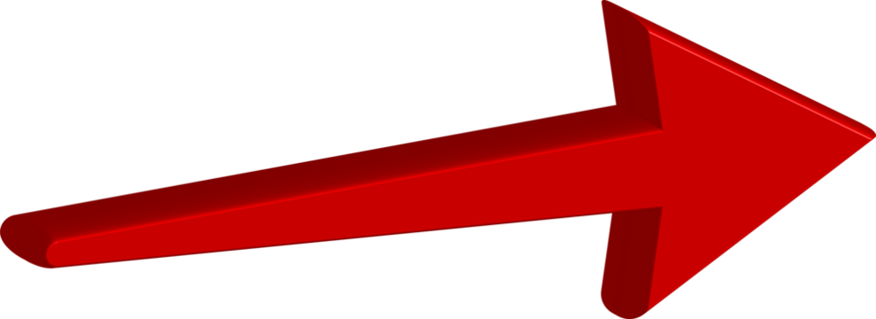 A vibrant red 3d arrow pointing right on transparent background - Powered by Adobe