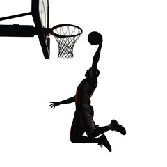 Silhouette of a basketball player jumping for a slam dunk © StockSynergy