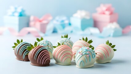 Beautifully decorated chocolate covered strawberries and gifts for a baby shower