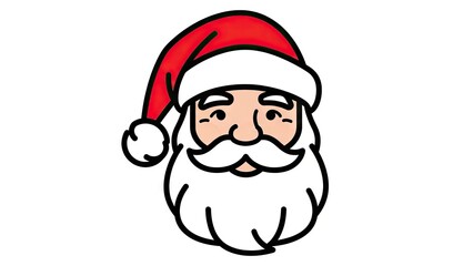 Cartoon santa claus face with red hat and white beard on white background