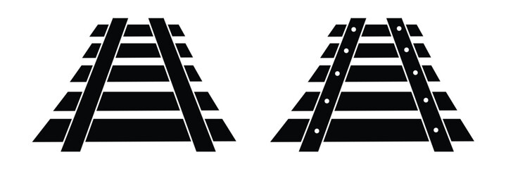 Railway Line, Rails Symbol, Train Tracks Sign, Railroad Pictogram, Railway Track Silhouette eps 10