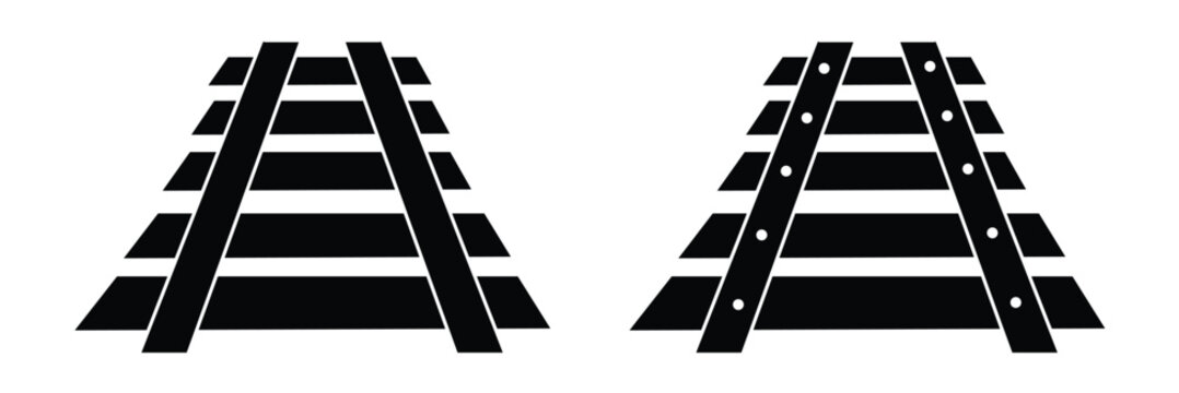 Railway Line, Rails Symbol, Train Tracks Sign, Railroad Pictogram, Railway Track Silhouette eps 10