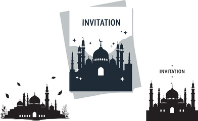 Hand Drawn Flat Vector ramadhan Mosque Silhouette Illustration
