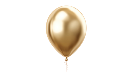 Single, glossy, golden balloon with reflections against a black background