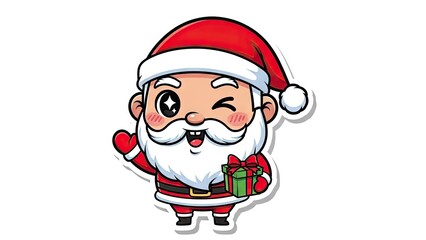 Cartoon santa claus with gift red suit and hat isolated on white background