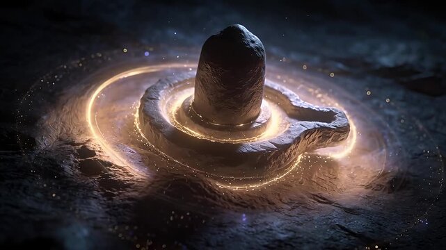 Shiva Lingam in Cosmic Glow A Divine Symbol of Creation and Destruction.
