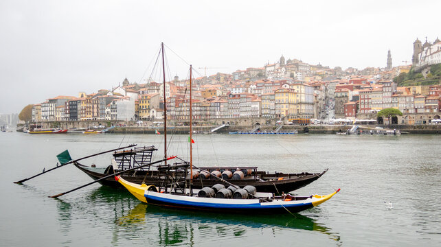 Traditional boats on Douro River in Porto, Portugal