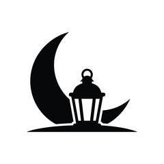 Moon and lantern silhouette isolated on white background, Vector, illustration © MSTMOZIDA