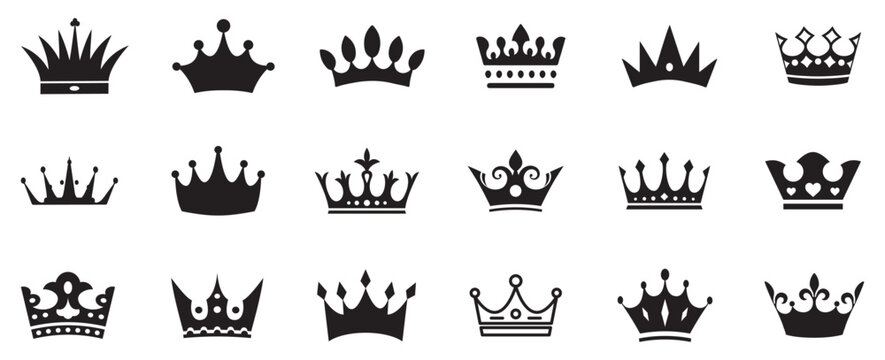 Crown set icons, collection different crown sign, silhouette crown symbol Crown king mega icon set