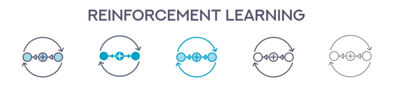 Reinforcement Learning Element For Design Graphic - Multi Styles. Vector Illustration Of Two Colored And Black. Multiple Icons Designs Can Be Used For Mobile, Ui, Web 
