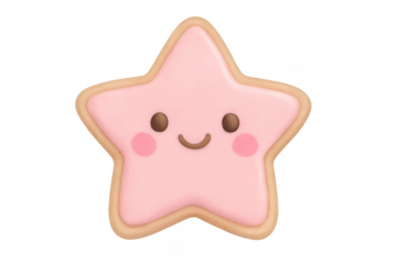 Smiling pink star cookie with kawaii face